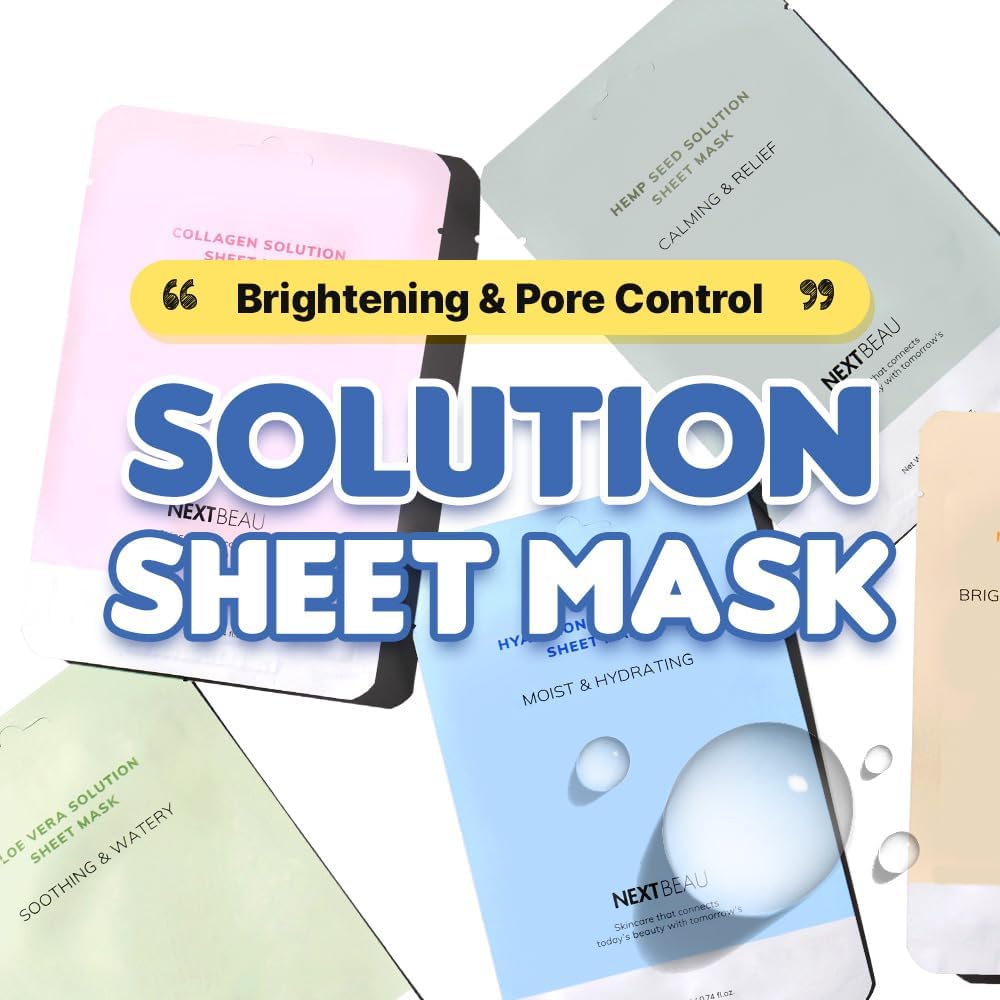 NEXTBEAU Solution Sheet Mask Variety Pack, 10 Count (5 Types x 2 Sheets), 0.74 fl oz Each, Korean Facial Sheet Masks for Daily Skincare - Image 2