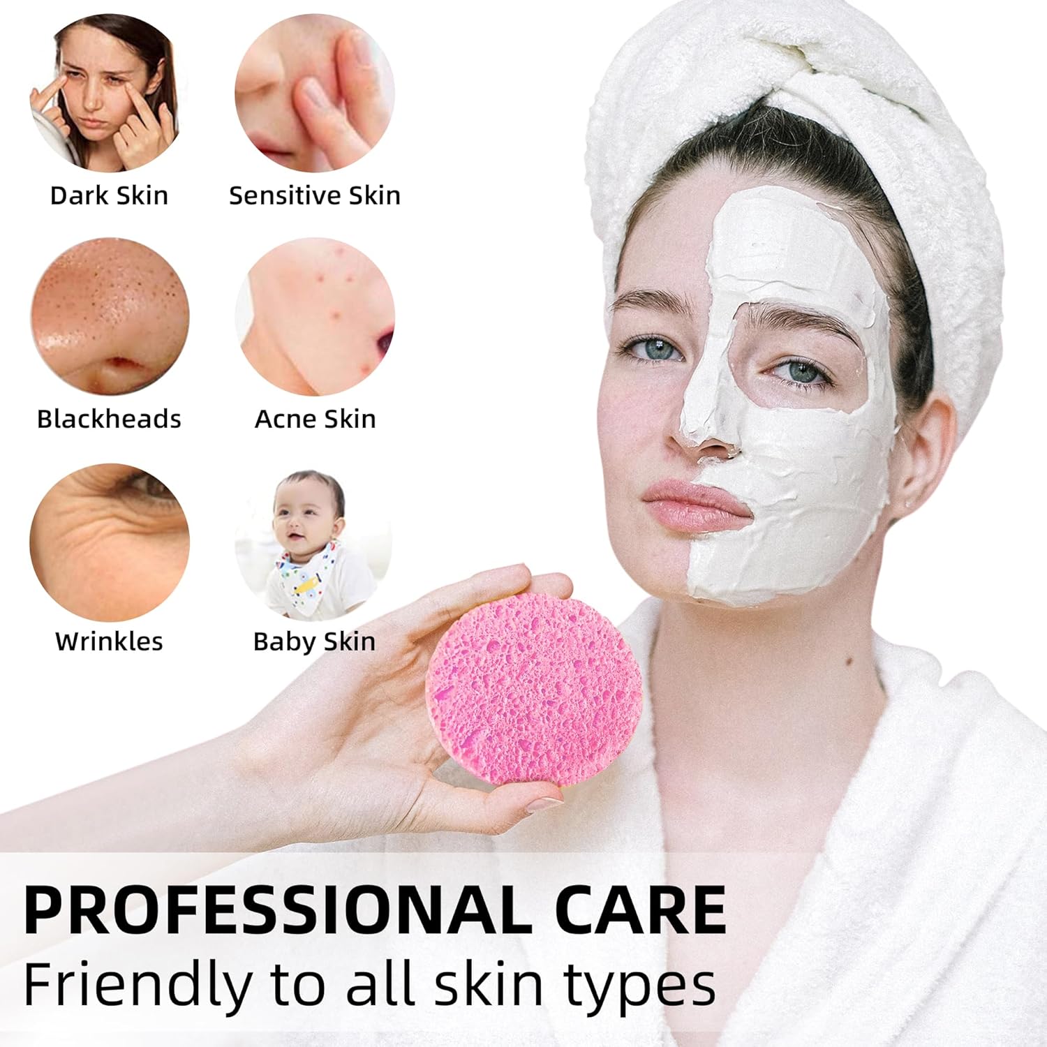 50-Count Compressed Facial Sponges|Kickleen 100% Natural Cellulose Cosmetic Spa Sponges for Daily Facial Cleansing|Makeup and Mask Removal|Exfoliating|Skin Massage|Pore Exfoliation (50 Count (Pink)) - Image 3