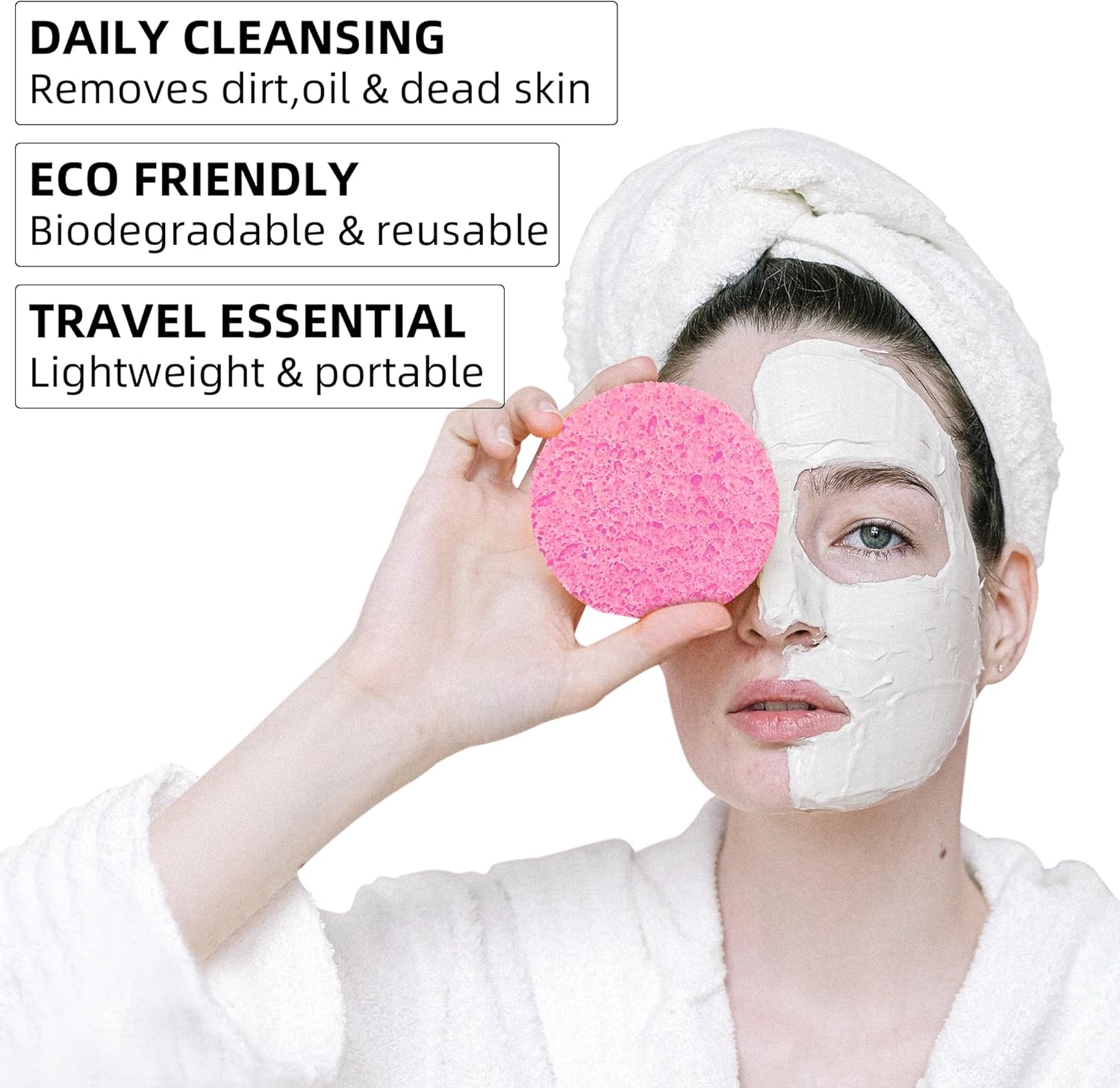 50-Count Compressed Facial Sponges|Kickleen 100% Natural Cellulose Cosmetic Spa Sponges for Daily Facial Cleansing|Makeup and Mask Removal|Exfoliating|Skin Massage|Pore Exfoliation (50 Count (Pink)) - Image 4