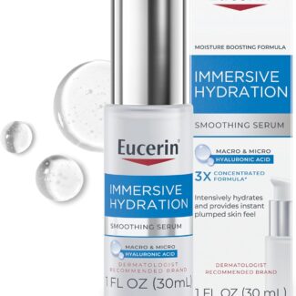 Eucerin Immersive Hydration Smoothing Face Serum, Ultra-Lightweight Hyaluronic Acid Serum Reduces the Look of Fine Lines and Wrinkles, 1 Fl Oz Bottle